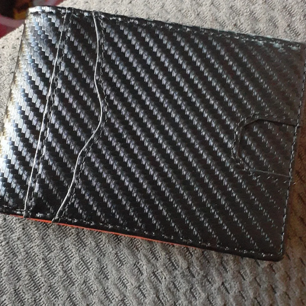 Men's slim wallet bifold black and orange
